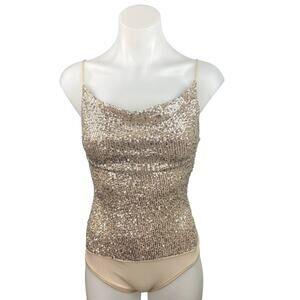 NEW Chocolate Gold Sequin Metallic Embellished Sleeveless Cami Bodysuit Size M